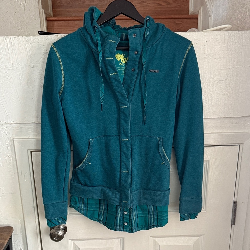 Teal Snowboarding Hoodie with Plaid Accents